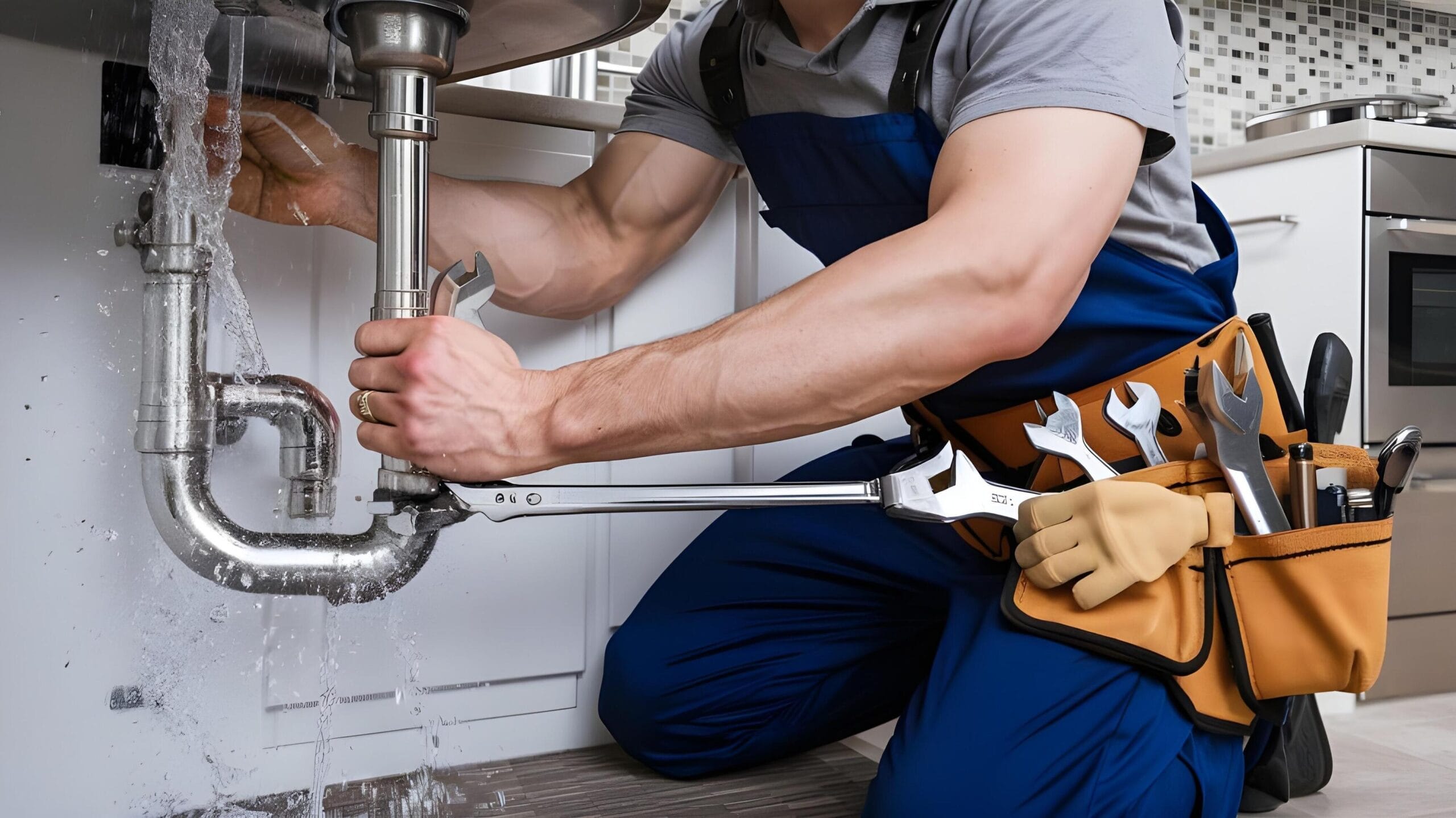 Plumber tightening a residential plumbing pipe in Winter Garden
